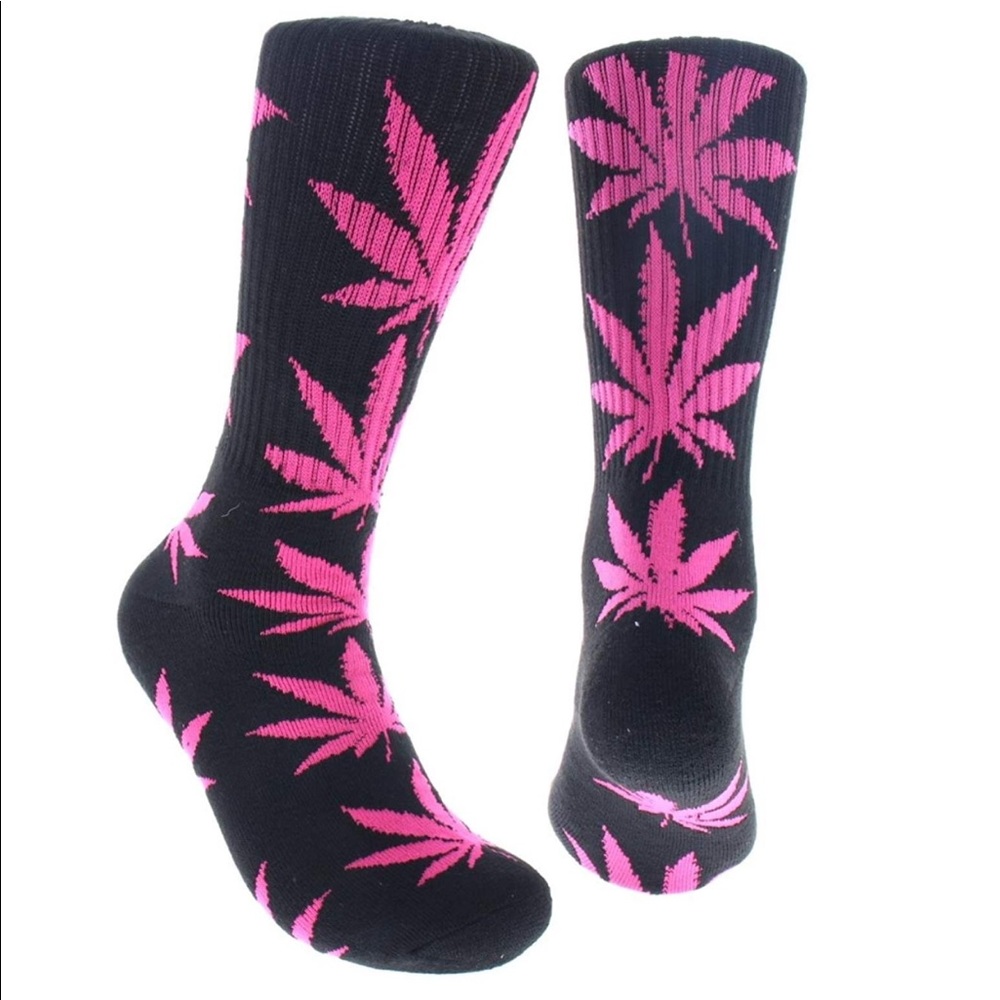 (3 Pairs) Pink Black 420 Pot Leaf Socks